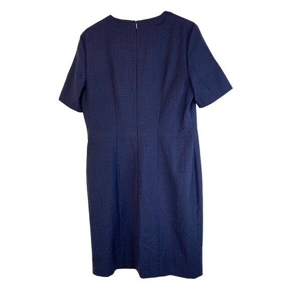 NWOT Hugo Boss Delysia Wool Sheath Dress Navy Plaid Short Sleeve Size 10 - Picture 4 of 10
